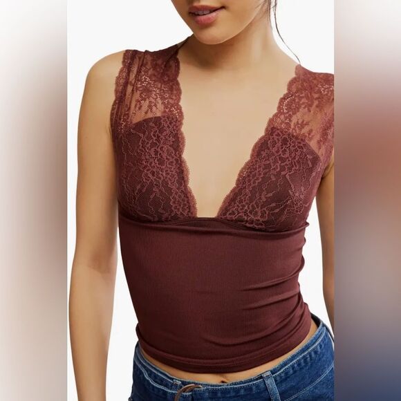 NEW Free People Power Play Lace Trim Camisole - Bittersweet XS - Picture 4 of 6
